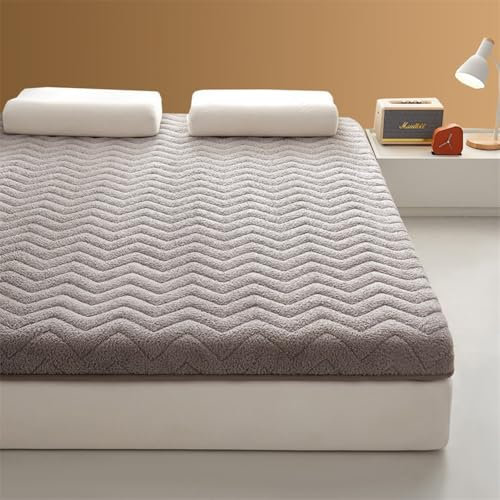 Fleece-Bodenmatratze, 5 cm dick, japanische Sherpa-Bodenmatratze, Futon-Matratze, faltbare Matratzenauflage, Isomatte, flauschiger Plüschboden, Gästebett (Grau, 200 x 220 cm)