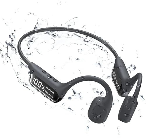 KESIEME Underwater Swimming Headphones,IPX8 Waterproof Headphone with LED Display,Bluetooth 5.4 Bone Conduction Swim Headphone,Built-in 32G Memory,Open Ear Sport Earphones for Running Cycling (Silver)