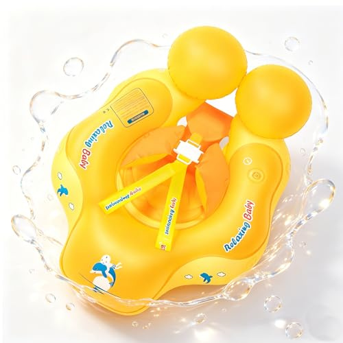 Baby Swimming Float 6-24 Months, Orange Baby Pool Float With Baby Safety Seat, Swimming Pool Inflatables for Babies,Newborn Pool Float For Babies Toddlers Infant Training Summer Baby Bath Float