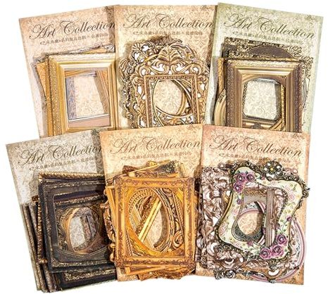 FDHBDF 180 Stück Vintage Rahmen Aufkleber, Golden Fensterrahmenpapier Journaling Supplies Dekoratives Bastelpapier für DIY Bullet Journal