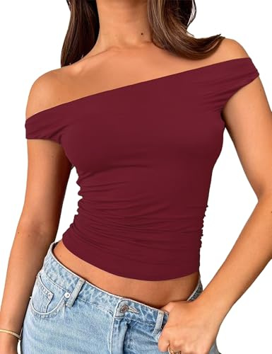 TiulZial Off Shoulder Top für Frauen - Sommer Ausgehen Top Crop Double Lined Sexy Y2K