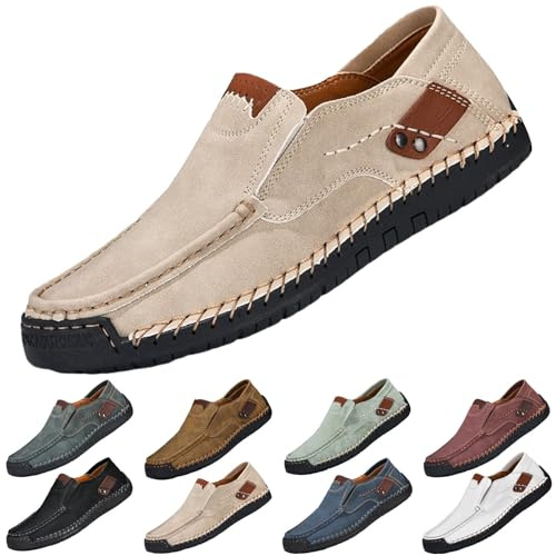 Generisch Chaussures en cuir pour homme - Mocassins faits à la main - Pour homme - Pieds larges - Semelle plate - Antidérapantes - Chaussures de loisirs - Chaussures de fitness - Couleur unie