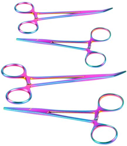 Ainiv 4 Pezzi Pinzette in Acciaio Inox, 12.5cm Pinzette per Toelettatura Animali, Pinza per La Pesca, Pinze Locking Set, per Pulizia Orecchie da Cane e Cura Degli Animali (Testa Dritta + Gomito)