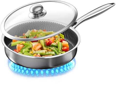 Poêle à frire antiadhésive - Poêles à Frire Casseroles Ustensiles de Cuisine Antiadhésifs | Casseroles En Acier Inoxydable Avec Couvercle Outils De Cuisson Pour Cuisinière À Induction Maison
