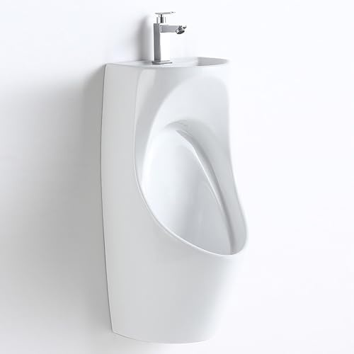 Urinoir d'angle pour homme avec lavabo et robinet – Urinoir en porcelaine anti-éclaboussures anti-odeur pour salles de bains, écoles et toilettes publiques, solution gain de place