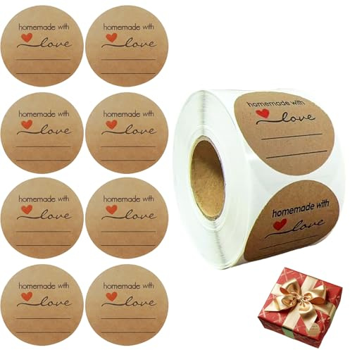 500 Stück Etiketten Marmeladengläser,Marmeladen Etiketten,Geschenkaufkleber,Rund Handmade Sticker,Aufkleber zum Beschriften,Selbstklebend Sticker,Briefumschlag,Kraftpapier Aufkleber für Küche