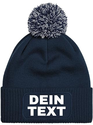 NIMAMA Personalisierte Mütze Beanie mit eigenem Text Bedrucken Lassen - Herren & Damen Strickmütze Wintermütze mit Bommel als Geschenk - Statement Lustiger Spruch Fun Mütze für Männer & Frauen