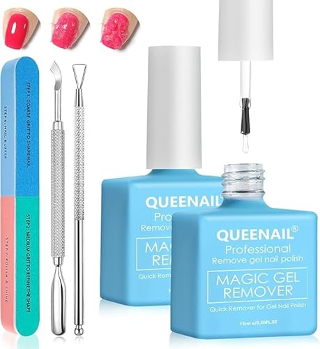 2 Stück Gel Nagellackentferner, Professioneller UV/LED Nagellackentferner, Gelnägel Entferner Kit mit Nagelfeile, Hautschieber und Nagelschaber, Entfernt Einfach Gel-Lack