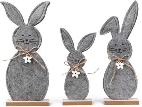 Huanmin Osterhasen Deko Filz, 3 Stück Osterdeko zum Hinstellen, Ostern Deko Tisch Set, Osterdekoration Natürlich, Osterhasen De-ko Groß, Osterdeko Modern, Osterhasen Figuren