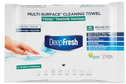 Deep Fresh Multi Surface Cleaning Towel, White Soap Scent, Bleach Free, No Rinse, Vegan, Pocket Size 10 Wipes, 48 Pack