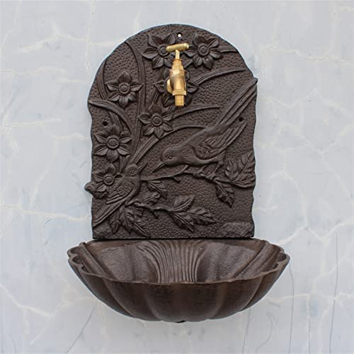 SAeWare Rustic Cast Iron Wall Mounted Hand Sink with Birds On Flower Branch Signs On European Home Garden Decor Metal Wash Basin Stand Wall Water Fountain,