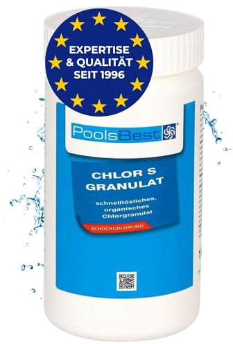 PoolsBest 1kg Chlor S Granulat I schnelllösliches Chlorgranulat-Pulver mit 56% organischem Aktiv-Chlor I Schnellchlor-Granulat zur Poolreinigung I pH-neutrale Stoßchlorung & Schnelldesinfektion