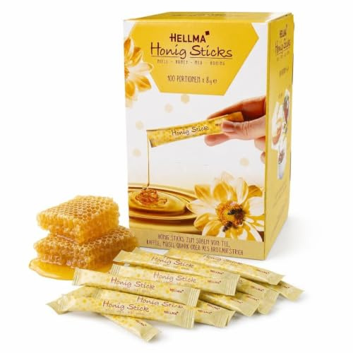 Hellma Miele-Sticks, Miele di Millefiori, Ideale per Tè, Caffè e Müsli, 100 Pezzi