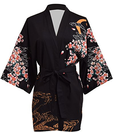 GRACEART Sakura Yukata Haori Accappatoio Coprire Camicia da Notte (Nero)