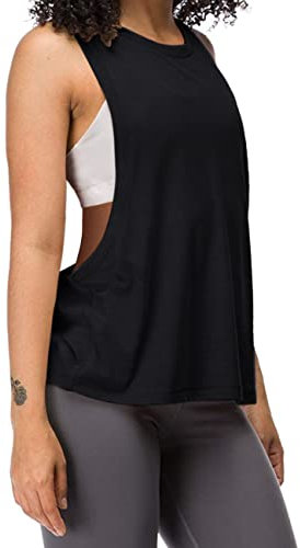 Damen Trainieren Fitness Tanktops Abgeschnitten Ärmellos Fitnessstudio Yoga Betrieb Sportlich Hemden Schwarz L