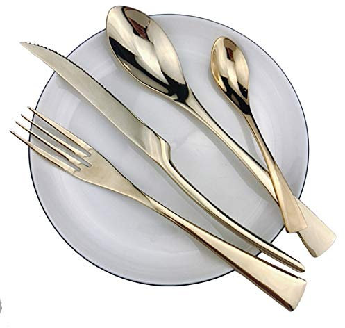 24 stück Rainbow schwarz Besteck Besteck Set Edelstahl Geschirr scharfe Steakabendessen Messer Gabeln Teeschüsse Geschirr Set essgeschirr (Color : Champagne)