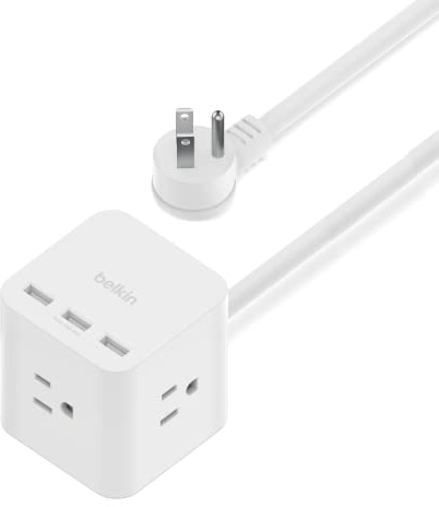 Belkin 6-Outlet Power Cube w/ 3 AC Outlets, 3 USB-A Ports, & 5ft Sturdy Extension Cord - Convenient Compact Cube for Home, Office, Travel, Desktop, & Phone Charger - 4.5 Amps