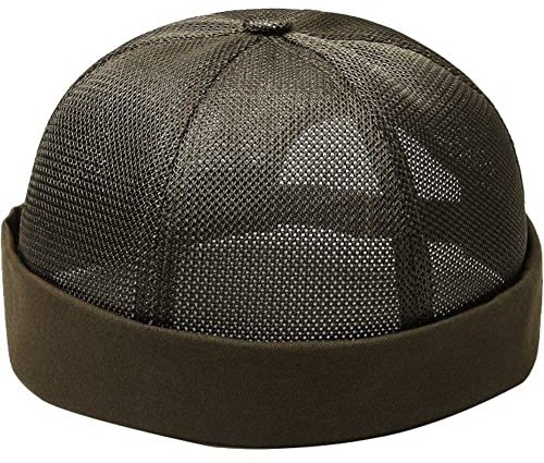 Kantlös hatt dockare keps sommar nät mössa hatt justerbar retro rullad manschett kantlös keps vardaglig skalle kepsar, Armégrönt, 22.05-23.62inch/56-60cm
