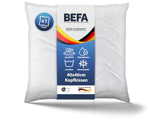 BEFA CARE Tillverkad i Tyskland huvudkudde 40 x 40 cm, vit mikrofiberkudde med aloe vera. Lämplig för allergiker (nomite), Öko-Tex 100 klass 1-certifierad (4 stycken)
