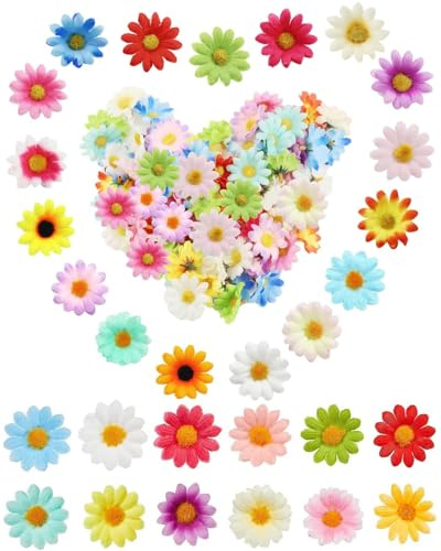 Zeayebsr 100 pcs Künstliche Bunte Blumen Gänseblümchen Köpfe Künstliche Blumenköpfe Gemischt Kleine Seidenblumen zum Basteln Streudeko Blütenköpfe Deko für Hochzeit Feste Party DIY Scrapbook Girlande