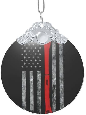 Firefighter Axe Red Line Flag Round Glass Pendant Festival Ornaments Vintage Hanging Home Decorations For Christmas Tree