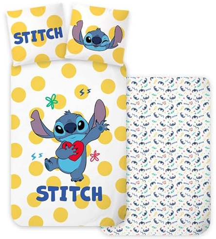 BrandMac Lilo & Stitch 01 Ensemble de Literie pour Lit de Bébé | Housse de Couette 100x135 cm avec Taie d'Oreiller 40x60 cm, 100 % Coton | Ensemble de Literie Réversible Style Lover Stitch Parfait