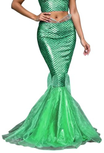 Meerjungfrau Rock Damen, Meerjungfrau Kostüm Damen Rock Hoher Taille Sexy Hüftbetonter Langer Meereswelt Bauchtanz Karneval Cosplay Unterwasserwelt Verkleidung Meerjungfrauenflosse Partykleid