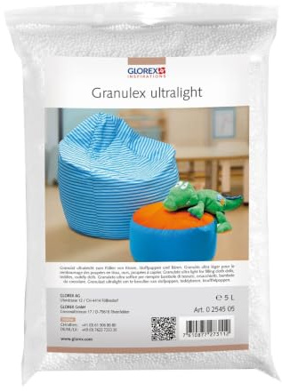 GLOREX 0 2545 05 - Granulex ultralight, 5 L, sehr leichter, geschäumter Füllstoff aus Mini Styroporkügelchen, zum Füllen von Kissen, Plüschtieren und Sitzsäcken, waschbar