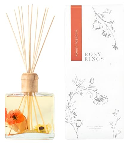 Honey Tobacco Botanical Reed Diffuser, Single Set, Square Glass Bottle 6.76 fl oz Lasts 6-12 Months Amber Oil Aromatherapy Scent Decor, Home Library Office Relaxation Gift