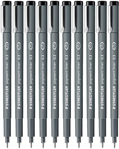 STAEDTLER Staedtler 0.3 Mm Pigment Liner Fineliner Sketching Drawing Drafting Pens Pack Of 10