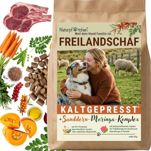 Naturpfötchen Freilandschaf 5kg - kaltgepresstes Trockenfutter - 25% Protein - mit Sanddorn & Moringa – hypoallergen - Ballaststoffreich für eine natürliche Darmunterstützung