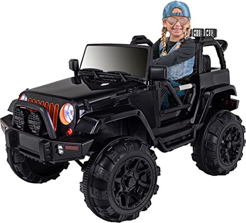 Actionbikes Motors Kinder Elektroauto Jeep Adventure | Fernbedienung mit First Funktion - Kinderauto elektrisch - Elektrofahrzeuge - Auto bis 6 km/h - Elektro Auto für Kinder ab 3 Jahre (Schwarz)