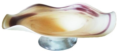 Oberstdorfer Glashütte Schale mit welligem Rand farbige Glasschale violett Weiss marmorierter Kristallglas Zierteller mundgeblasen Durchmesser ca. 22 cm