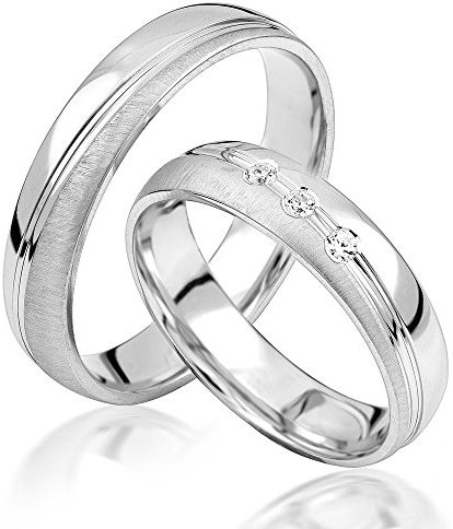 JC Trauringe 925er Sterling Silber Paar-Preis I Eheringe mit kostenfreier Gravur I Partnerringe 5 mm breit inkl. Etui I Damen-Ring mit Zirkonia-Steinen I Größe 48 bis 72 I S052-S