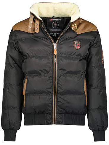 Geographical Norway Abraham vinterjacka för män – kappa med pälskrage – fodrad varm anorak quiltad – bomber utomhusjacka vinter 2017/18, svart, XXL