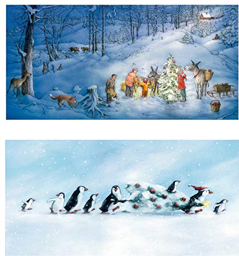 Set di 2 calendari dell' avvento – pinguini e animali in legno l' avvento biglietti Coppenrath 16.5 x 11.5 cm