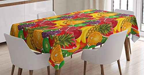 ABAKUHAUS Bunt Tischdecke, Tropical Frische Früchte, Schmutzabweisend Pflegeleicht Waschbar Druck Mit Klaren Farben ohne Verblassen, 140 x 170 cm, Rot Grün Gelb