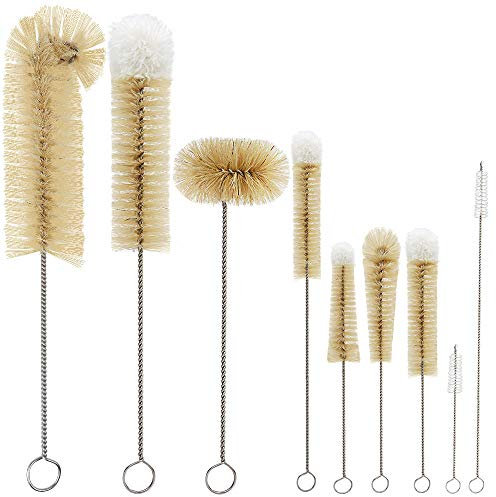 MASTERTOP Set 9 Spazzolas per Bottiglie Scovolino per Pulizia Bottiglie Lungo in Rayon di Cocco, Spazzole per Biberon, Tazza, Vetro, Cannuccia, Thermos e Contenitori Vari