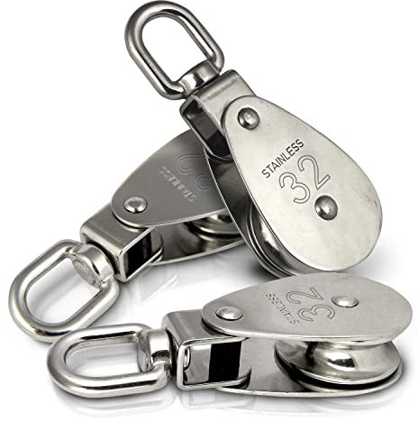 PROTECH 3 Stück Umlenkrolle 32mm (M32) Edelstahl V2A AISI304 Edelstahlrolle Rostfrei Blockseilrolle Edelstahlblock Seilrolle Seil-Block