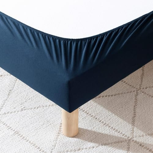 Cache-sommier Coton Jersey Bleu Marine 160x190 à 180x200