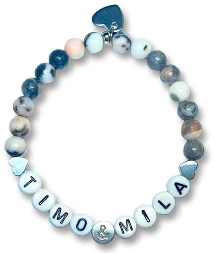Majas Perlen Armband Name der Kinder Zebra Jaspis - Perlenarmband Kindernamen - Geschenk Geburt Taufe Liebe Mama Kinderarmband - diverse Edelsteine möglich - Handmade Personalisierbar