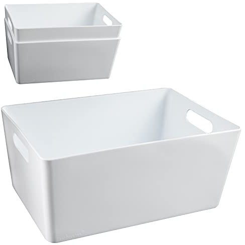 3x Ordnungsboxen 11cm hoch WEIß 25x17x11cm 3,9L DINA5 Kunststoff Bad Korb