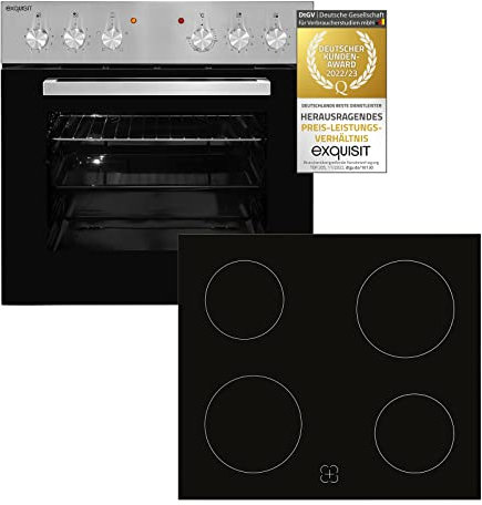 Exquisit EHE 146-2.1 Set de cocina empotrable, 59 litros de capacidad de horno, eficiencia energética A, vitrocerámica, acero inoxidable