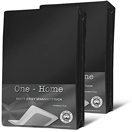 one-home 2 Spannbettlaken Bettlaken schwarz 140x200-160x200 cm Heavy Jersey Baumwolle