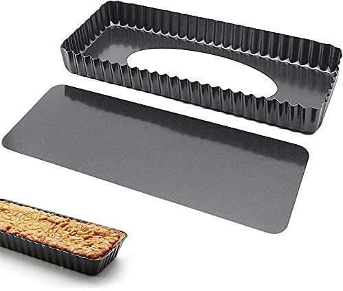 SDFAA Rechteckige Quiche-Pfannen, Quiche Tarte Pfanne, Flan Tarte Pfannen, Antihaft Quiche-Pfanne, Rechteckige Quiche-Pfanne mit Abnehmbarem Boden, für Kuchen, Quiche, Muffins, Kekse (Schwarz)