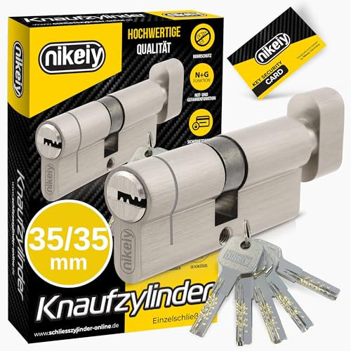 GERCAR Pro+ 1x cilindro de cerradura/cerradura de barril con botón 70 mm - función de emergencia y peligro - 1x cerradura de puerta 35/35 - con 5 llaves - Longitud: 70 mm A: 35 B: 35