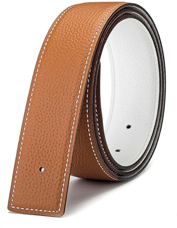 Vatee's Cinture reversibili in vera pelle per cinturino di ricambio da uomo/donna, senza fibbia, 32mm larghezza 95cm lungo Giallo & Bianco