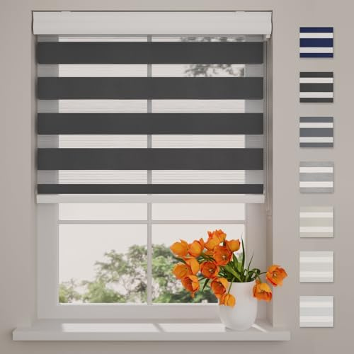 DTCH® Doppelrollo mit Kassette, schwarz, 220 x 175 cm | Für Fenster, blickdicht oder transparent, Aluminium-Kassette, Klemmfix separat erhältlich, Breiten bis 220 cm