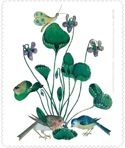 Rannenberg & Friends RBT392 Brillenputztuch/Microfasertuch | Motiv: Rotkehlchen und Blaumeise aus den Illuminationen der Naumburger Chorbücher | Maße 15 x 18 cm
