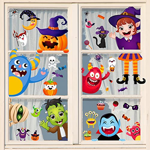 Heekpek 10 Blätter Halloween Fensterbilder - Wiederverwendbar, Selbstklebend, Doppelseitig für Kinder - Gel Fensteraufkleber